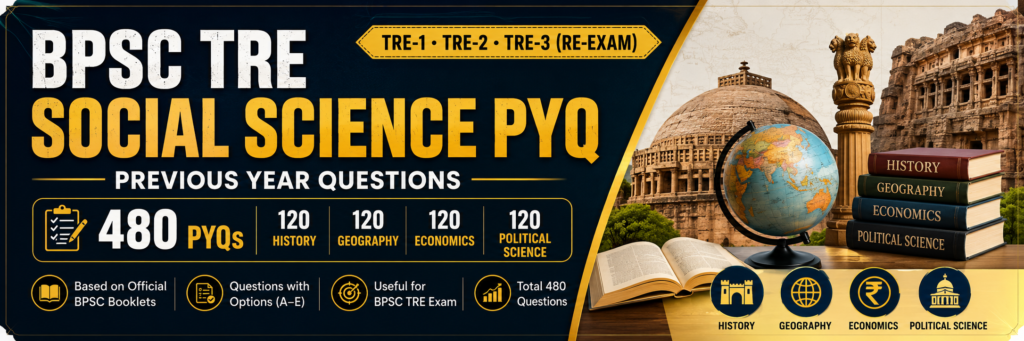 BPSC TRE Social Science PYQ bank with 480 previous year questions from History, Geography, Economics and Political Science